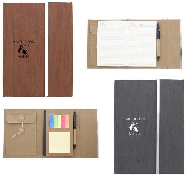 SH6114 Woodgrain Padfolio With Sticky Notes And Custom Imprint